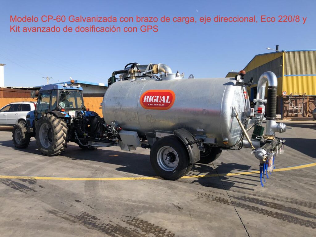 Cisterna modelo CP-60 rigual galvanizada con brazo, eje direccional, Eco220/8 y kit avanzado