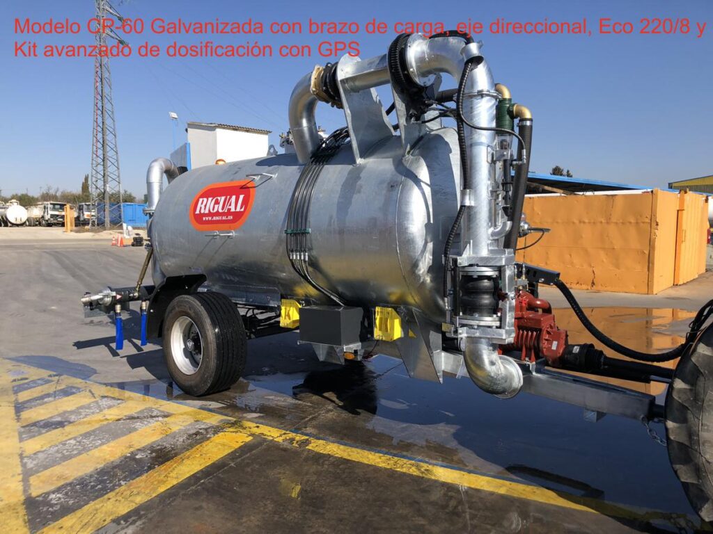 Cisterna Rigual modelo CP-60 galvanizada con brazo, eje direccional, Eco220/8 y kit avanzado