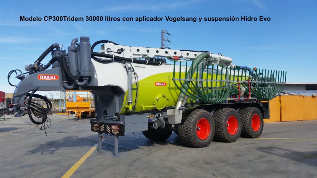 Cisterna Rigual modelo CP-300 Tridem 30000 litros con aplicador Vogelsang y suspensión Hidro Evo