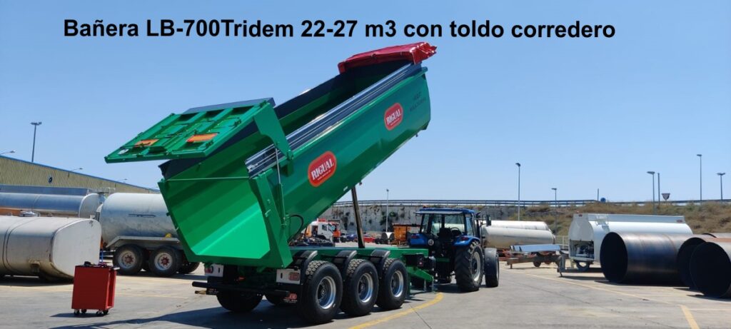 Bañera agricola rigual LB-700Tridem 22-27 m3 con toldo corredero