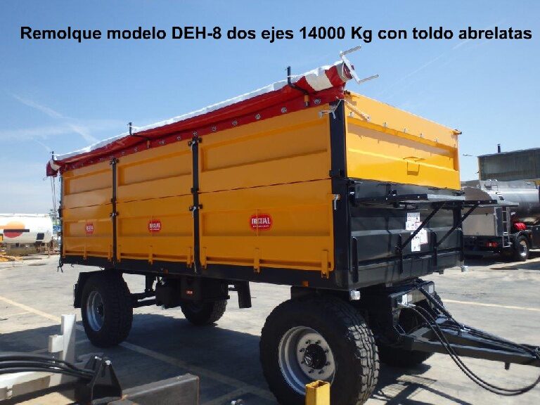 Remolque rigual modelo DEH-8 dos ejes 14000 Kg con toldo abrelatas