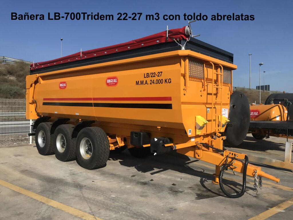 Bañera agricola rigual LB-700Tridem 27 m3 con toldo abrelatas