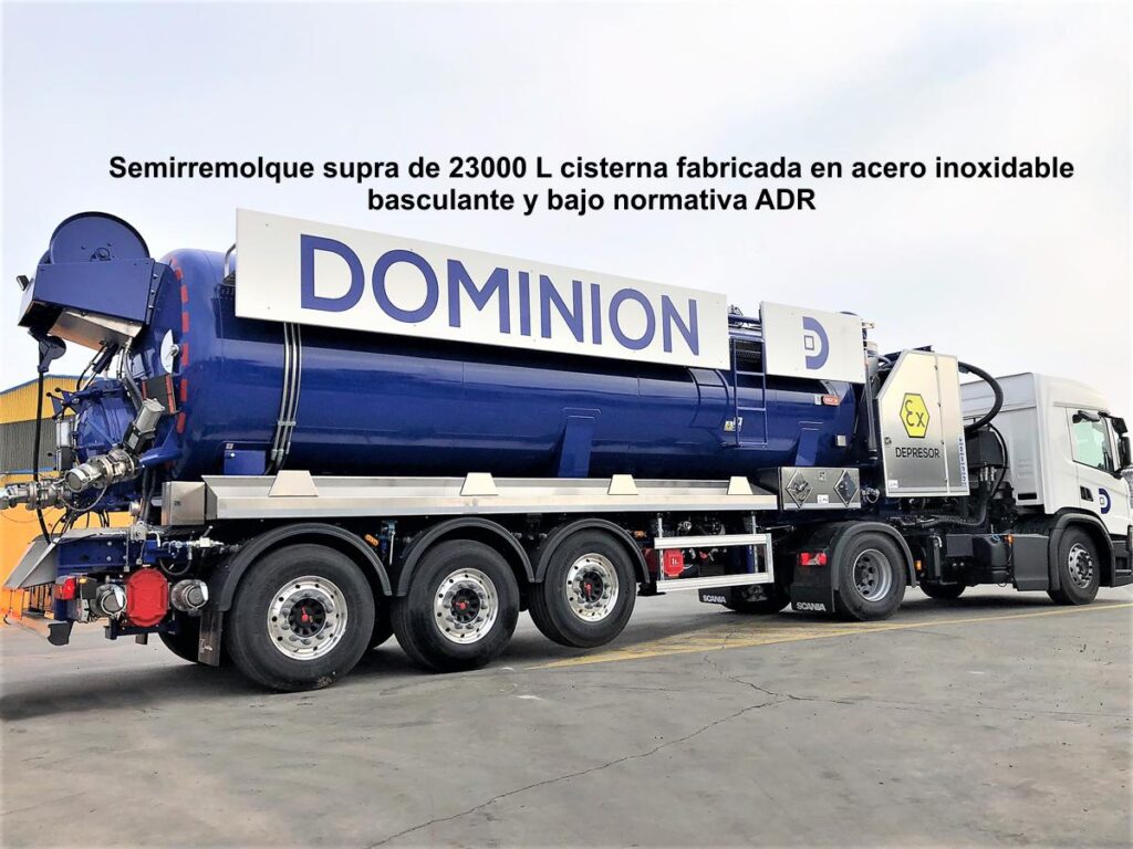 Semirremolque supra de 23000 litros fabricada en acero inoxidable, basculante y bajo normativa ADR