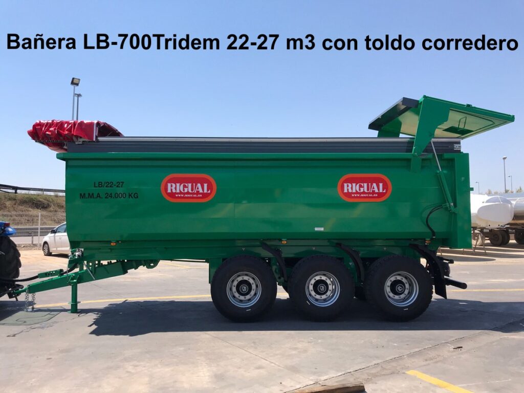 Bañera agrícola rigual LB-700 Tridem 22-27m3 toldo corredero